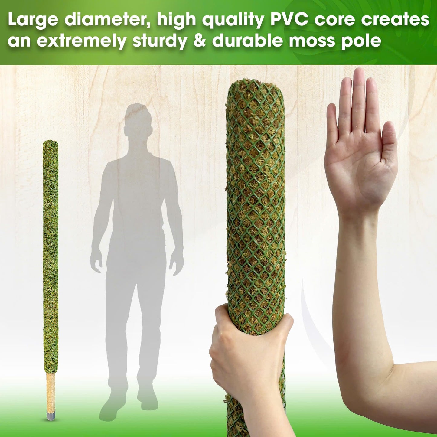 DUSPRO 59’’ Large Green Mesh Moss Pole Monstera Plant Support, Tall Plant Stakes, Moss Pole for Plants Monstera, Garden Pole, Moisture Stick for Plants (1pc., 59''), Natural