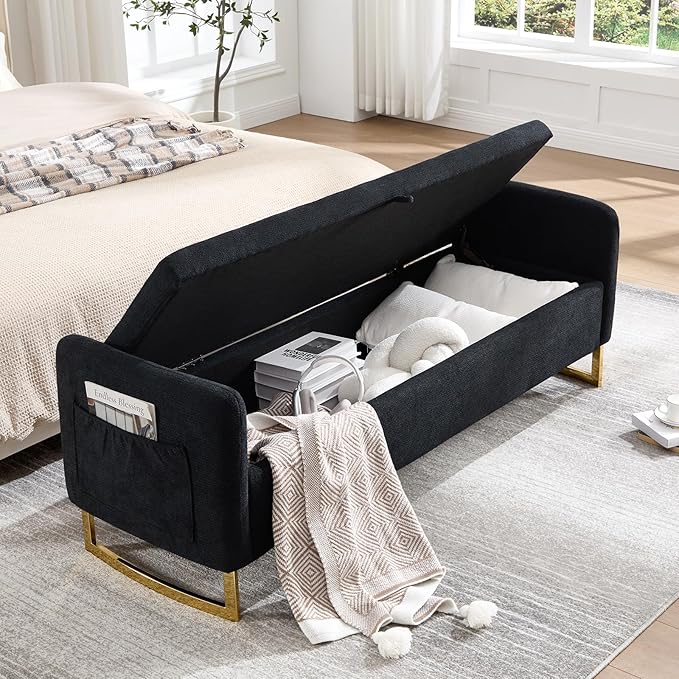 65" Storage Ottoman Bench, Chenille Storage Bench