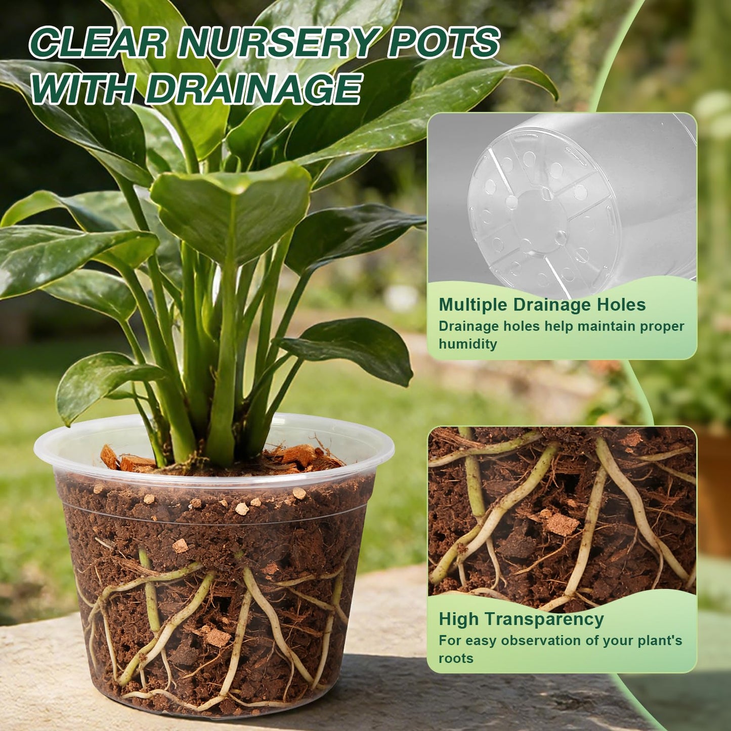 GUGEMEI 12/10/8 Inch Clear Nursery Pots with Drainage Holes, 12 Pack Flexible Large Plant Pots for Plants, Plastic Clear Pots for Seedling, Shrubs, Herbs, Flowers, Vegetables