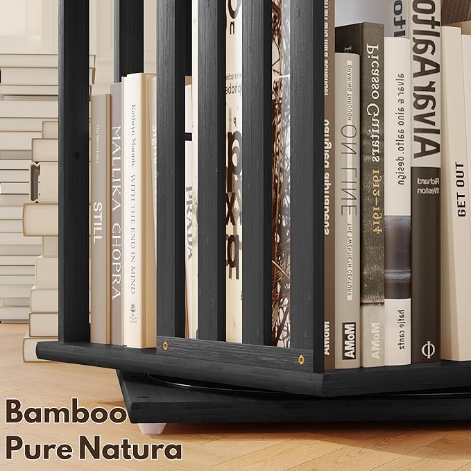 YOWOS Rotating Bookshelf Tower, 360° Display Spinning Bookcase, Bamboo