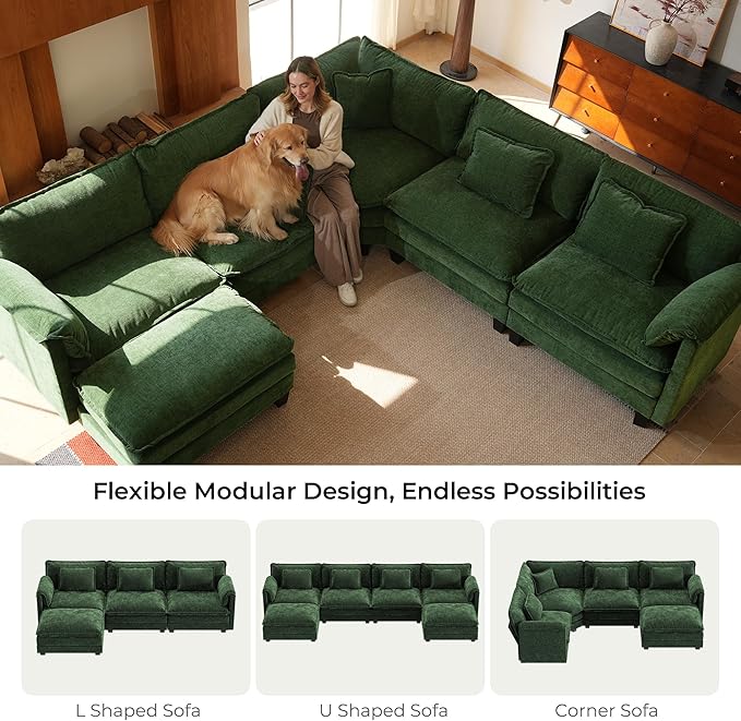 ELUCHANG 114" Oversized V-Shaped Cloud Couch Modular Sectional Sofa