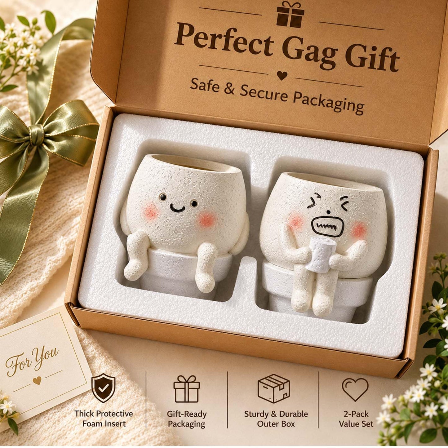 Patelai 2 Pcs Face Planter Pots Detachable Funny Toilet Planter Pot Cute Resin Smile Face Head Succulents Flower Planters Decor for Indoor Outdoor Home Office Gift Ideas