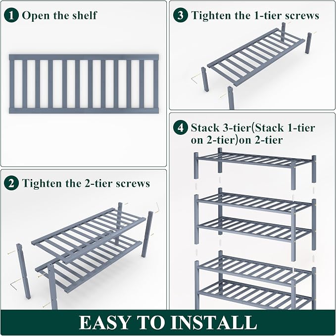 Smiry Bamboo Shoe Rack, 5 Tier Free Standing Wooden Shoe Organizer, Stackable Wood Shoe Storage Shelf for Closet, Entryway, 12 Vertical Slats, 2+2+1 Stack Standard Legs, 26.8"x11"x32.5", Grey