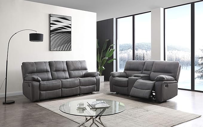 Betsy Furniture Microfiber Reclining Sofa Couch Set Living Room Set 8007