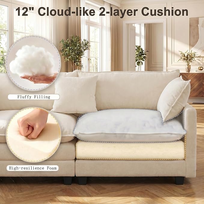 111.4" V-Shaped Corner Couch Sectional｜5 Seat Customizable Modular Cloud