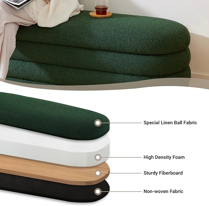 Busaurus Storage Ottoman Bench 49.2 Inch Upholstered Fabric Storage Bench