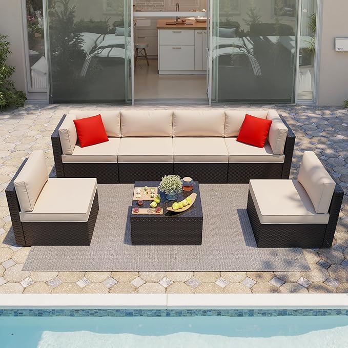 Shintenchi 7 Pieces Patio Furniture Sets Outdoor All-Weather Sectional Patio