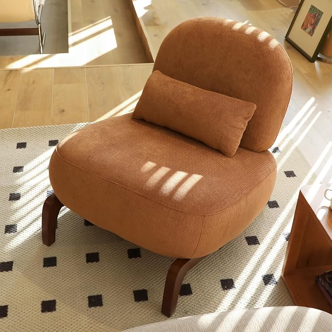 KEIKI Velvet Accent Chair with Solid Wood Legs, Armless Cute Single Seat Sofa