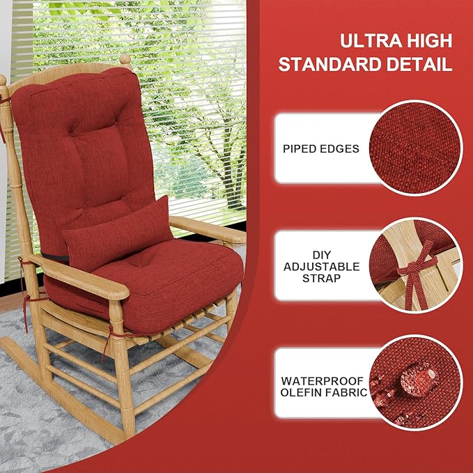 Rocking Chair Cushions with Pillow, Waterproof and Fade-Resistant Thicken