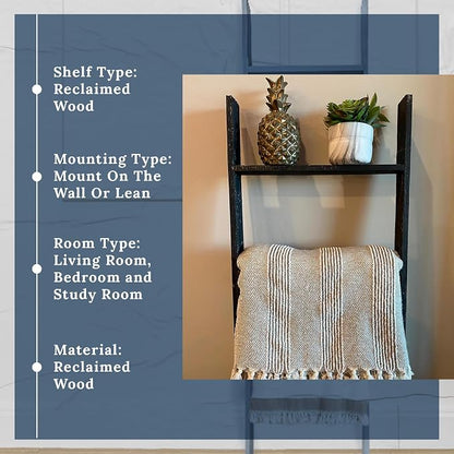 BARNWOODUSA Throw Blanket Ladder – Fully Assembled Reclaimed Wood – Rustic Decorative Ladder for Towels, Quilts, & More – Perfect Farmhouse Decor for Bathroom, Porch, or Living Room,5ft.