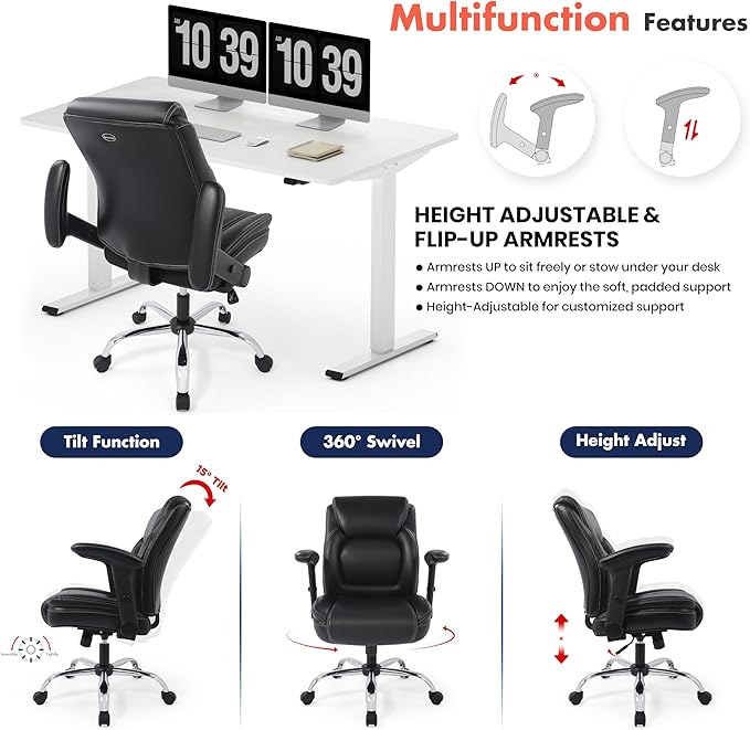 Ergonomic Heavy Duty Mid-Back Padded Bonded Leather Padded