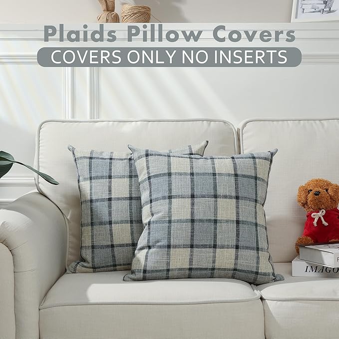 Stellhome Pack of 2 Linen Buffalo Check Throw Pillow Covers, Farmhouse Plaid