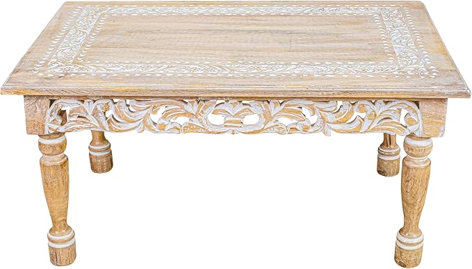 Rectangular Wooden Coffee Table 36x24x18 Inch – Beige Finish