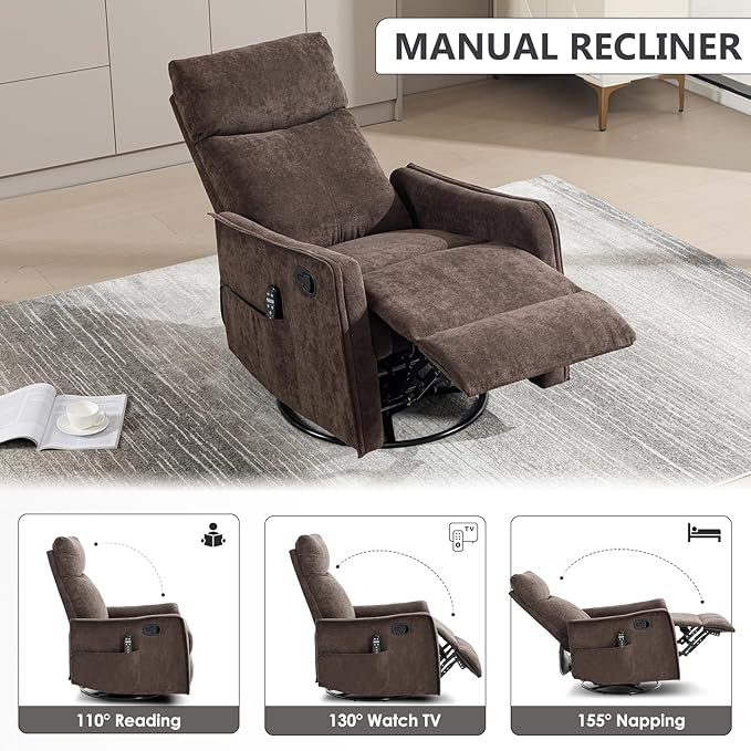 Trustyue Swivel Rocker Recliner Chair, 360° Swivel Recliner