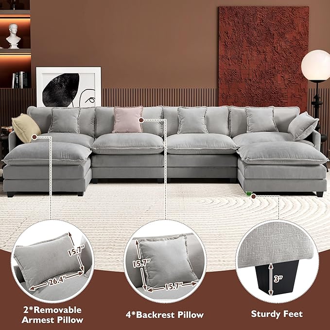 Ihanherry 146" U-Shaped Modern Sofa Modular Sectional Cloud Couch