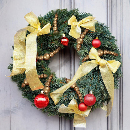 12 Feet Summer Christmas Wooden Beads Garland Round Craft Farmhouse Vintage Christmas in July Wood Bead Garlands for Xmas Supplies(Gold)