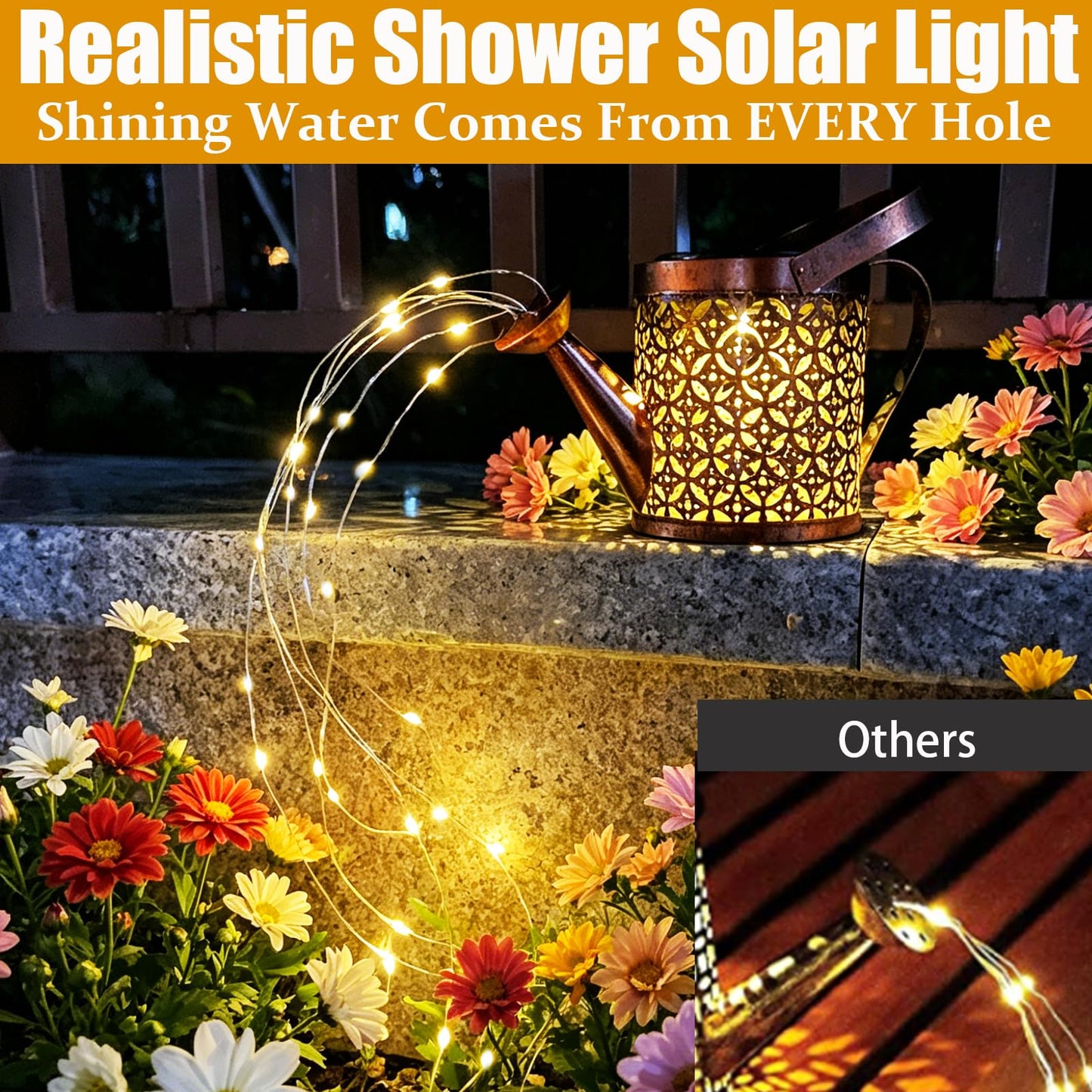Solar Lanterns Outdoor Waterproof,Metal Watering Can Garden Decor Ornaments,Yard Art Hanging Path Lights,Outside Patio Decorations,Gardening Birthday Gifts for Mom Grandma Women,with Hook, Large