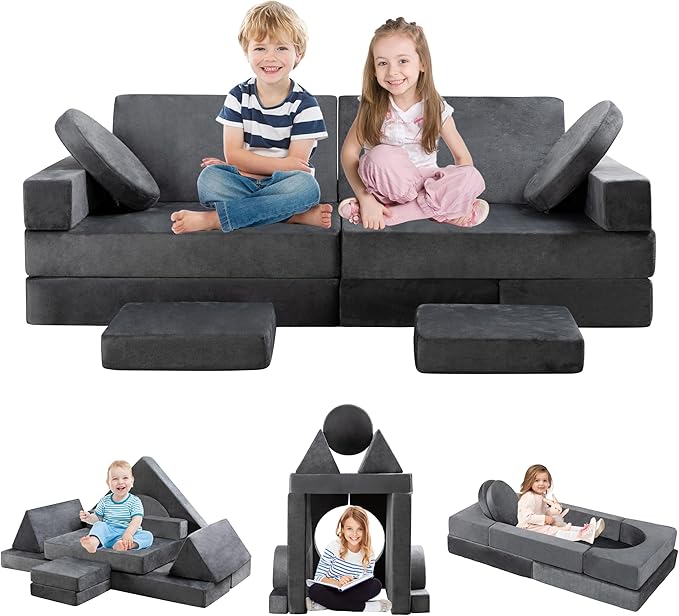 JY QAQA 18Pcs Modular Kids Play Couch Set, Toddler Sectional Sofa
