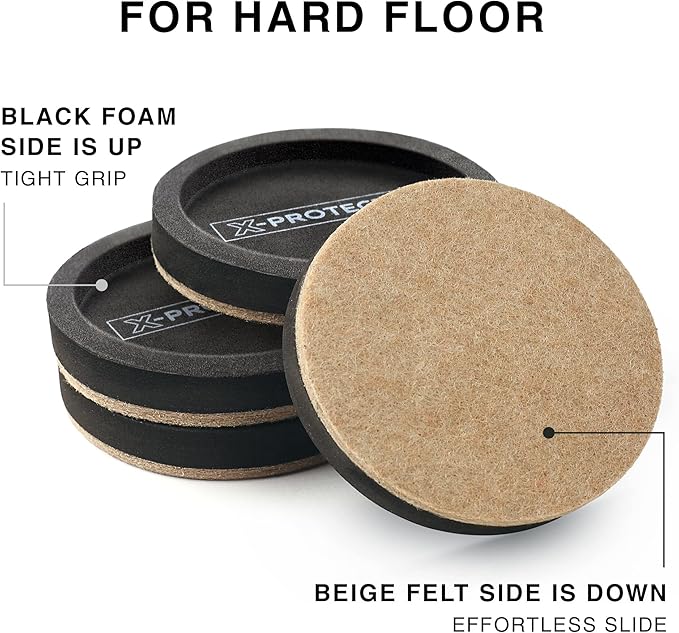 Felt Furniture Sliders for Hardwood Floors X-PROTECTOR 4 PCS 4 3/4”