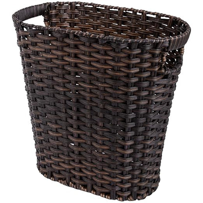 GRANNY SAYS Wicker Trash Can, Bathroom Trash Can with Handles, Wicker Waste Basket for Bathroom, Waste Basket for Bedroom, Decorative Wicker Wastebasket, 15 Liters/4 Gallons, 1-Pack Dark Brown