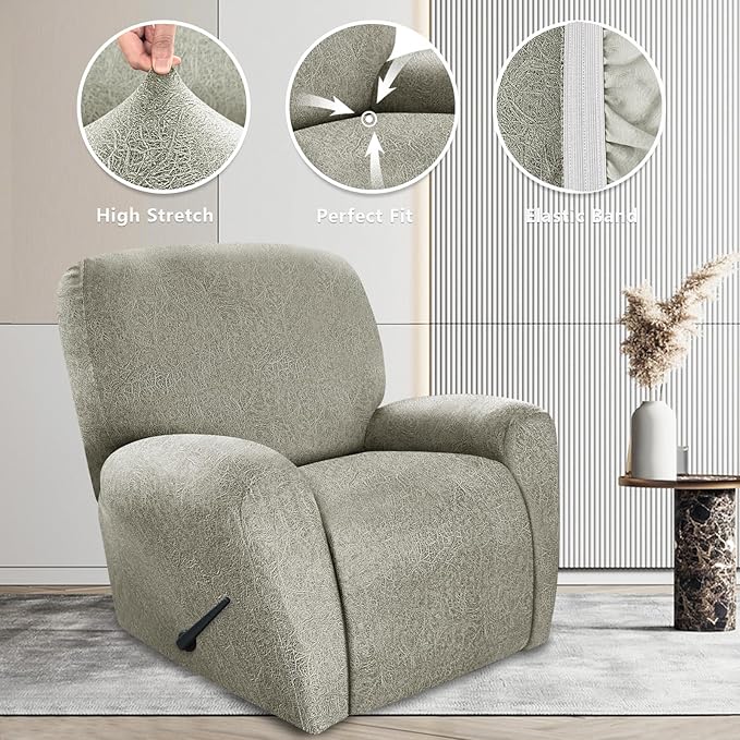 ANARACHON Recliner Chair Covers Leather Look, 4 Pieces Recliner Covers Non Slip