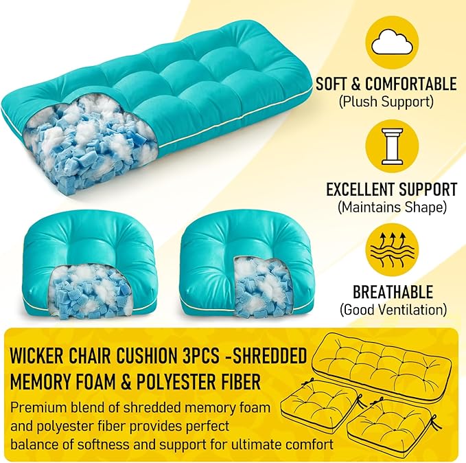 1 MIDDLE ONE Wicker Chair Cushions 3 Pieces Set