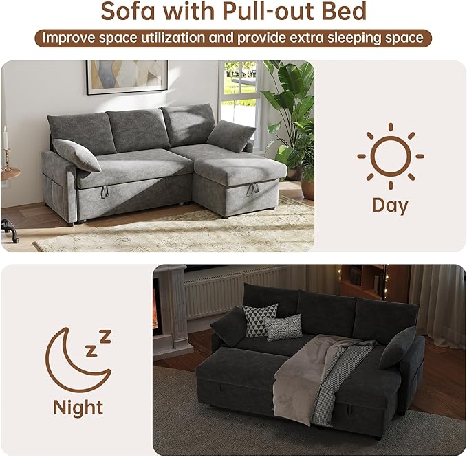 Sofa Bed, Apartment and Hotel, Dark Gray | Chenille Fabric