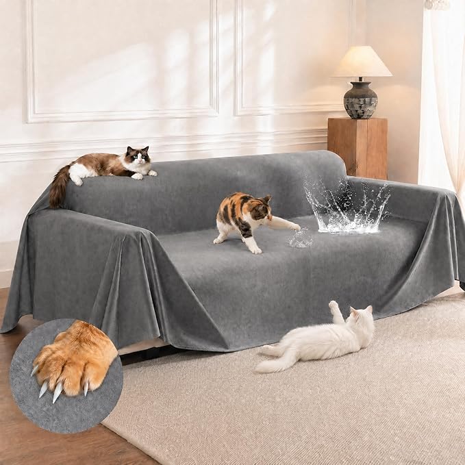 LOllON Velvet Couch Cover for Cats Dogs Kids