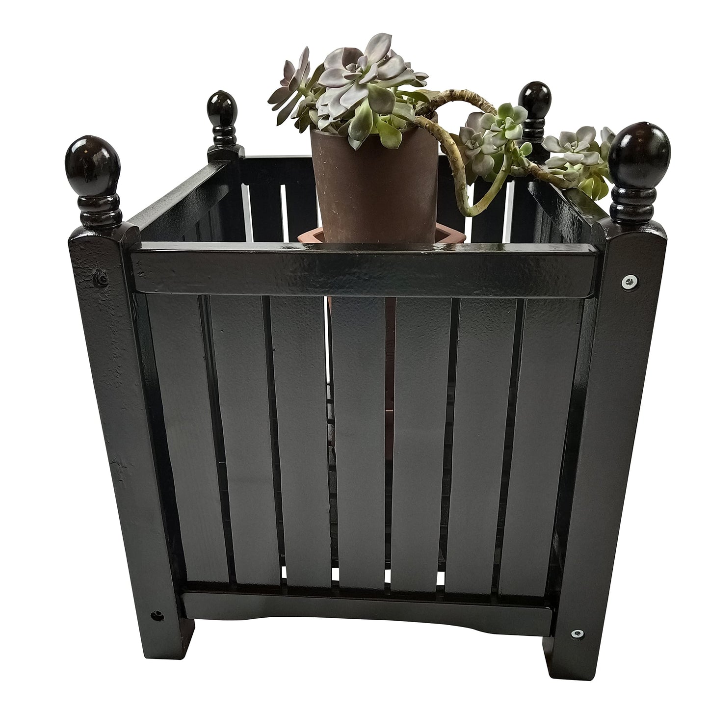 VeroFree Wooden Outdoor Square Planter Box – Black Elevated Flower Herb Pot for Porch, Patio, Deck Raised Container for Vegetables Plants (Black, 15.75x15.75x18.5 in)
