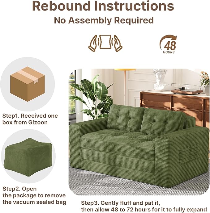 Gizoon Convertible Futon Sofa Bed, Aesthetic Portable Corduroy Sleeper Sofa