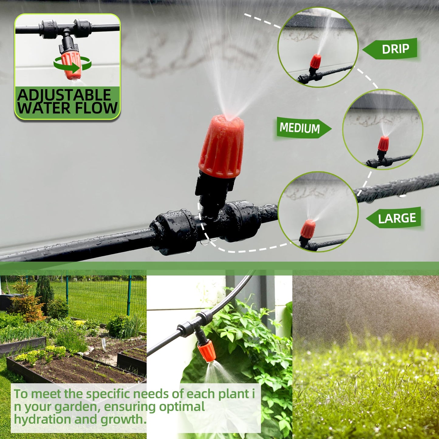 Spalolen 10PCS Push-to-Fit Drip Irrigation Micro Spray Emitters for 1/4 inch Irrigation Tubing, Three-Way Adjustable Atomizing Nozzle, Irrigation Dripper Sprinklers for Garden Greenhouse Agricultural