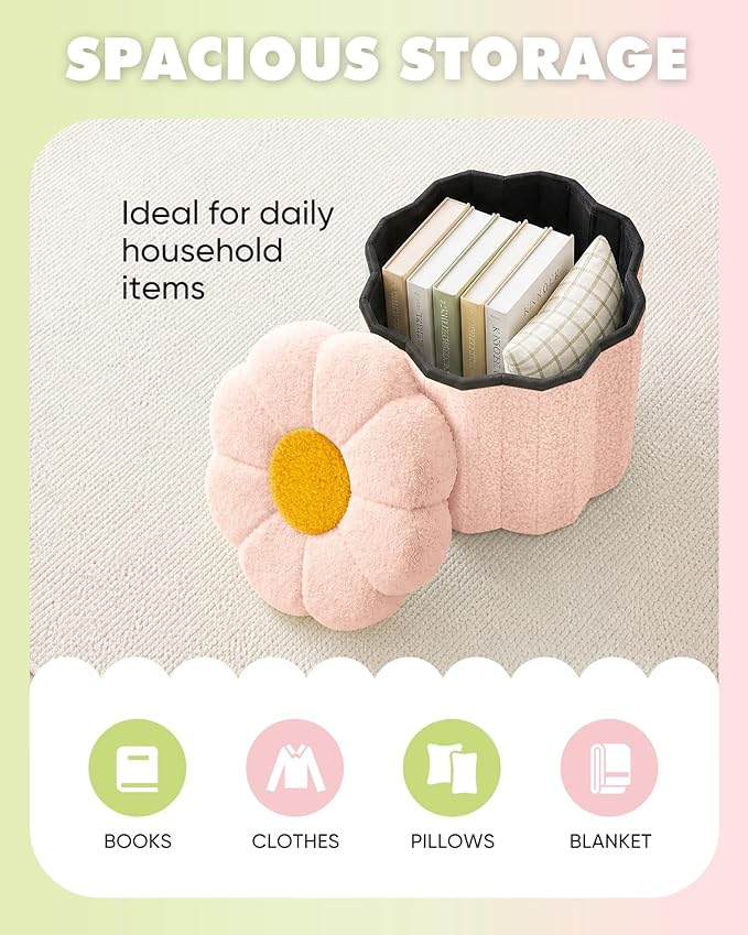 B FSOBEIIALEO Storage Ottoman Foldable, Sunflower Shaped Small Footrest