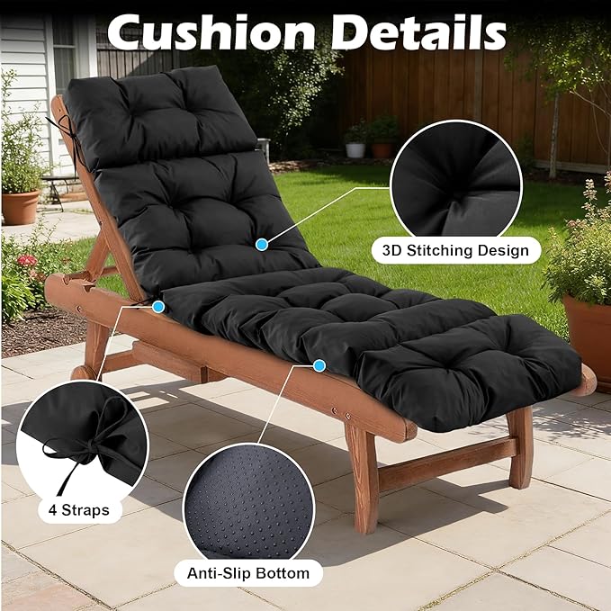 Chaise Lounge Cushions Outdoor, Waterproof & Fade Resistant Patio Lounge Chair