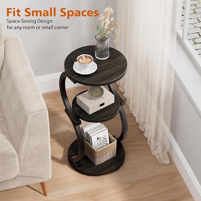 JUSTOGO Small Round Side Table, 3-Tier End Table