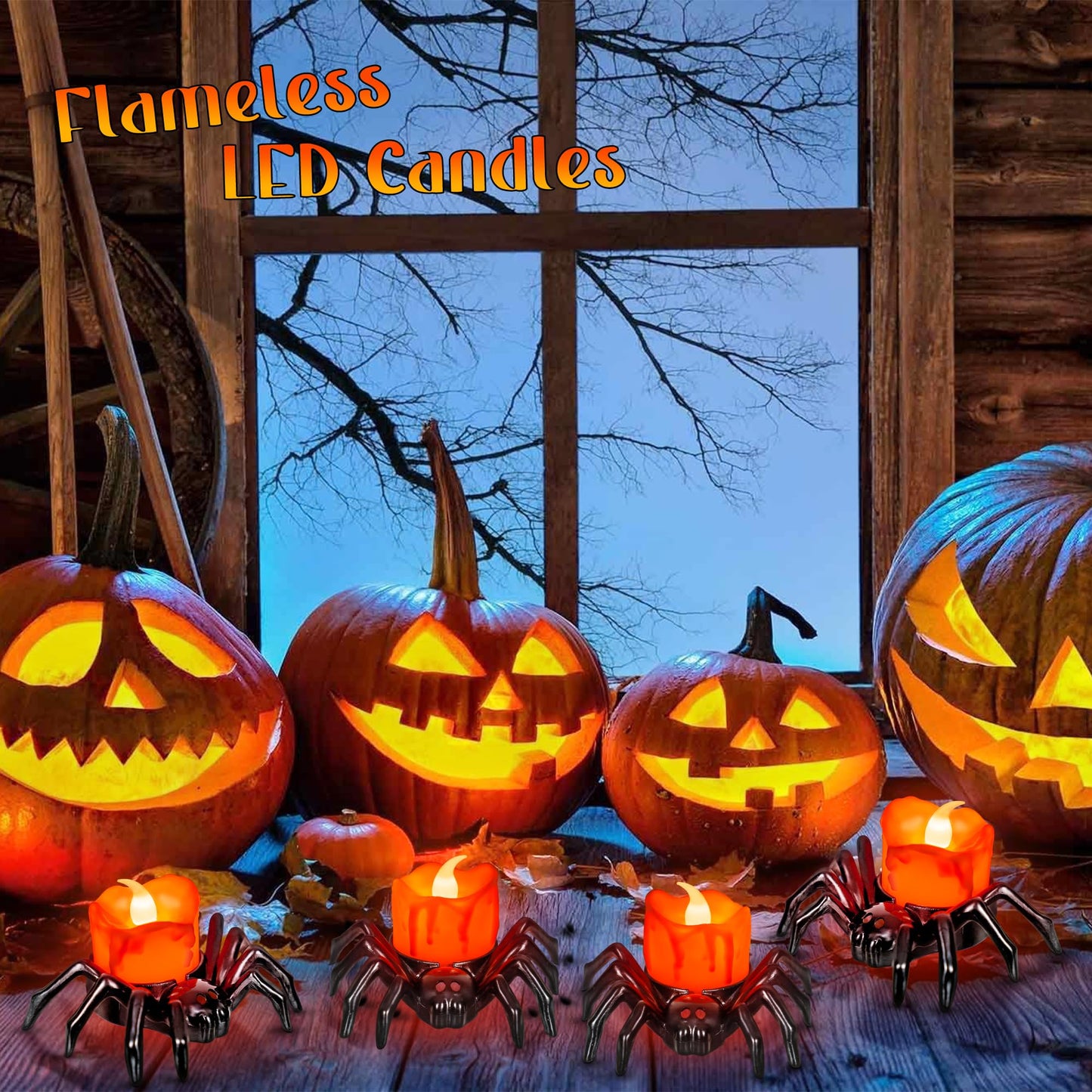 Sakayo 6 PCS Halloween Tea Lights Candles, Battery Operated Halloween's Flameless LED Candles, Spider Tealights Spooky Electric Flickering Fake Candle for Halloween Party Decorations