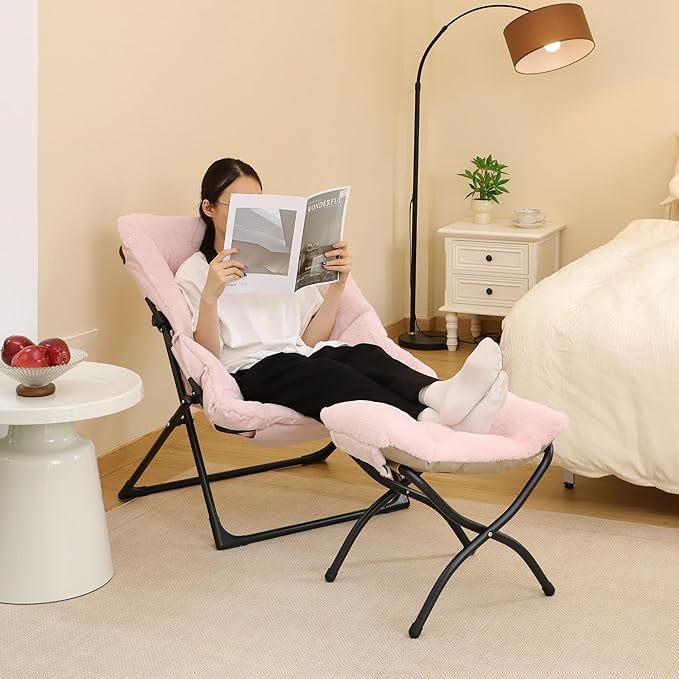 Comfy Saucer Chair for Adults, Soft Faux Fur Bedroom Chair