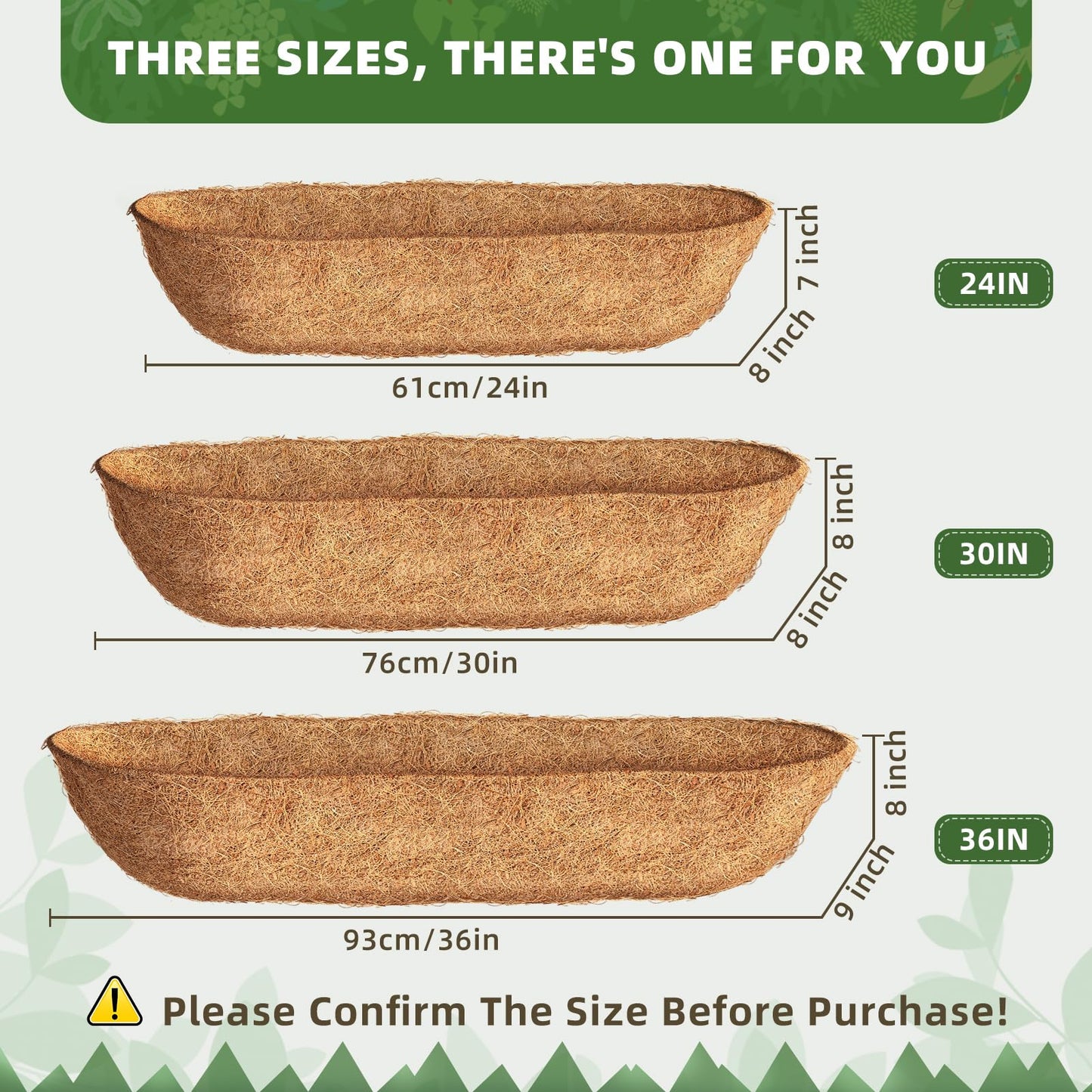 30 inch Coco Liners Trough 3 Pack for Window Boxes Planters, Coconut Husk for Railing Hanging Deck Fence Plant Flower Basket, Coco Fiber for Outdoor&Indoor