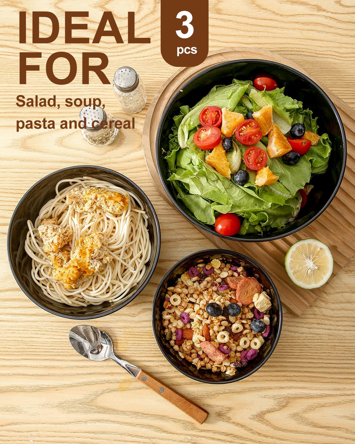 HASENSE Mixing Bowls of 3, Porcelain Ribbed Bowls 1.5/1/0.5 Qt For Kitchen, Cooking, Baking and Serving Prep Bowls for Salad, Pasta, Modern Kitchen Dish Dishwasher & Microwave Safe, Blue