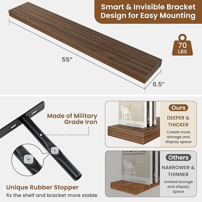 fuqing Floating Shelves for Wall, Wall Mounted Wood Floating Shelf
