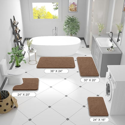 OLANLY Bathroom Runner Rugs 59x24, Extra Soft Absorbent Chenille Bath Rugs, Rubber Backing Quick Dry, Machine Washable Long Bath Mats for Bathroom Floor, Tub and Shower, Home Decor Accessories, Mocha