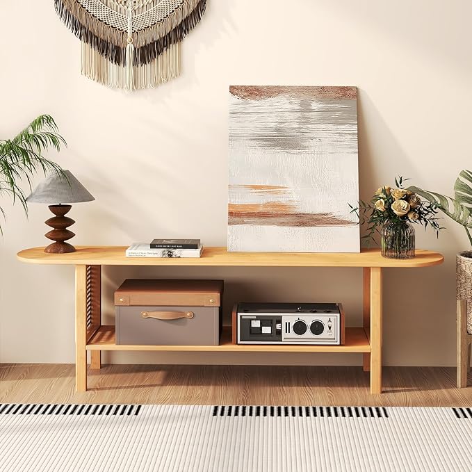 HollyHOME Bamboo TV Stand with Storage