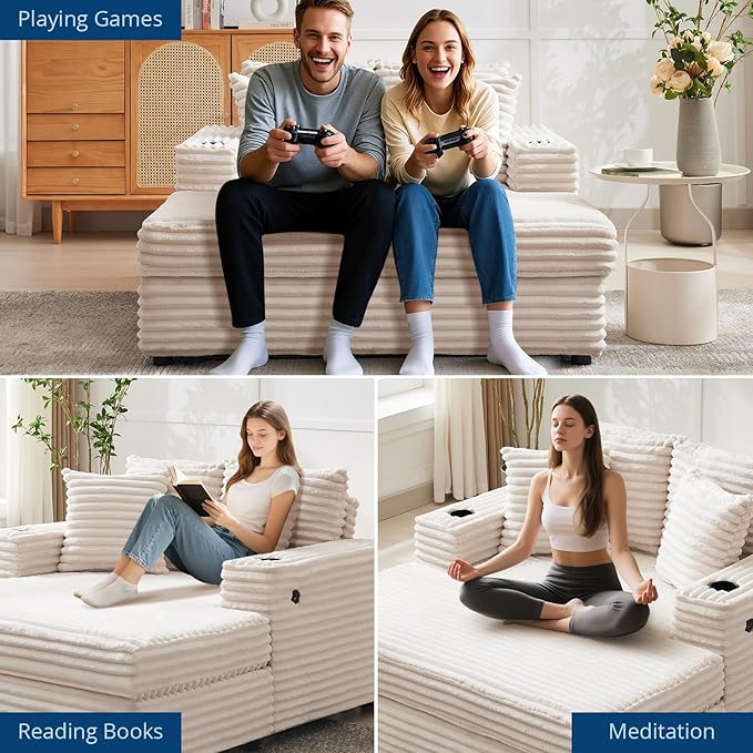 GarveeHome 60-inchOversized Chaise Lounge Chair Indoor, Comfy Corduroy Lounge