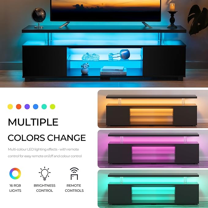 Cubehom Black TV Stand, LED TV Stand