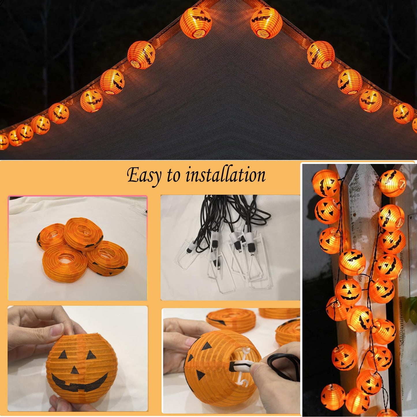 Halloween Pumpkin Lantern Lights Outdoor, 8.5Ft Plug in Orange Halloween Decorations String Light with 10 LED Jack O’ Lantern Lights, Hanging Fairy Lights Waterproof for Yard Party Patio Garden Window
