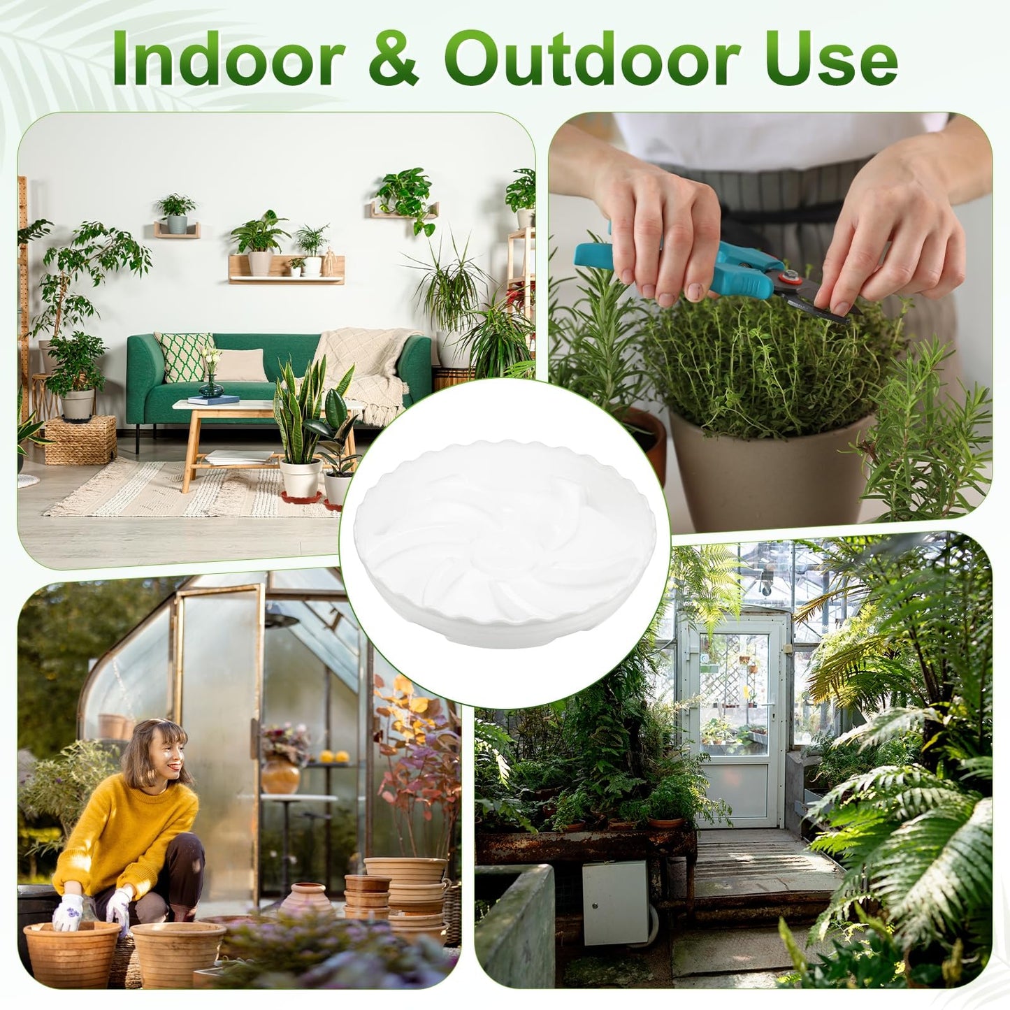 M METERXITY 4-Pack Plant Saucer, 6.9 Inch/17.5 cm Plastic Plant Trays Thicker for Pots/Indoor/Outdoor/Water Drainage and Protection, Flowerpot Drip Tray [White]
