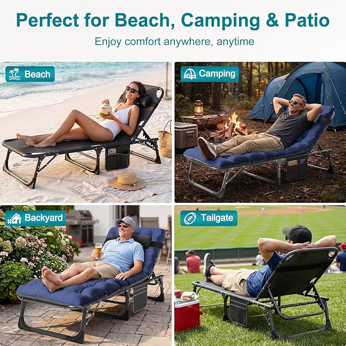 ABORON 2PK Heavy Duty Tanning Chair, 5-Gear Outdoor Folding Chaise Lounge Chair