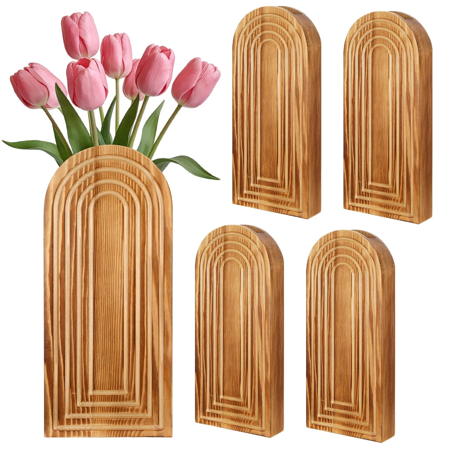 ygzQibhg 4 Pack Wall Planter Wood Wall Decor for Indoor Plants and Flower Hanging Planter Vase Art Home Decor for Living Room Bedroom Bathroom Patio Kitchen Office