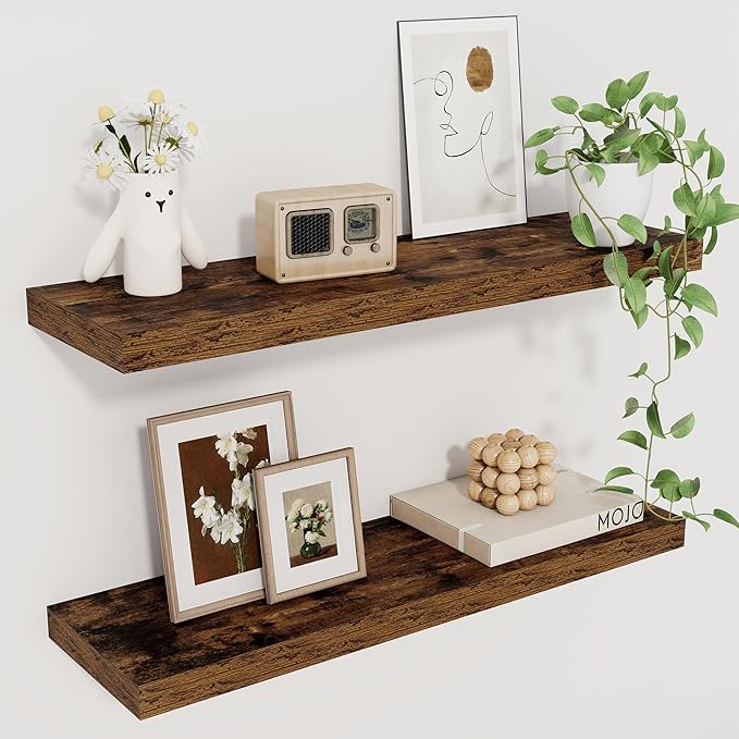 Fun Memories Floating Shelves for Wall, 22.5" Rustic Wood Deep Wall Mounted