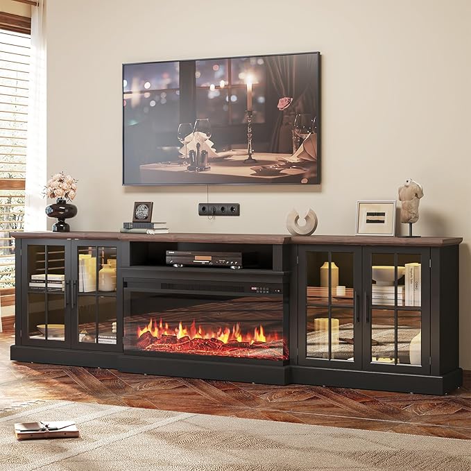 98" Farmhouse TV Stand with 36" Fireplace