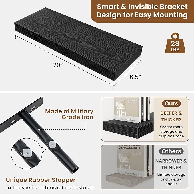 fuqing Floating Shelves for Wall, Wall Mounted Wood Floating Shelf